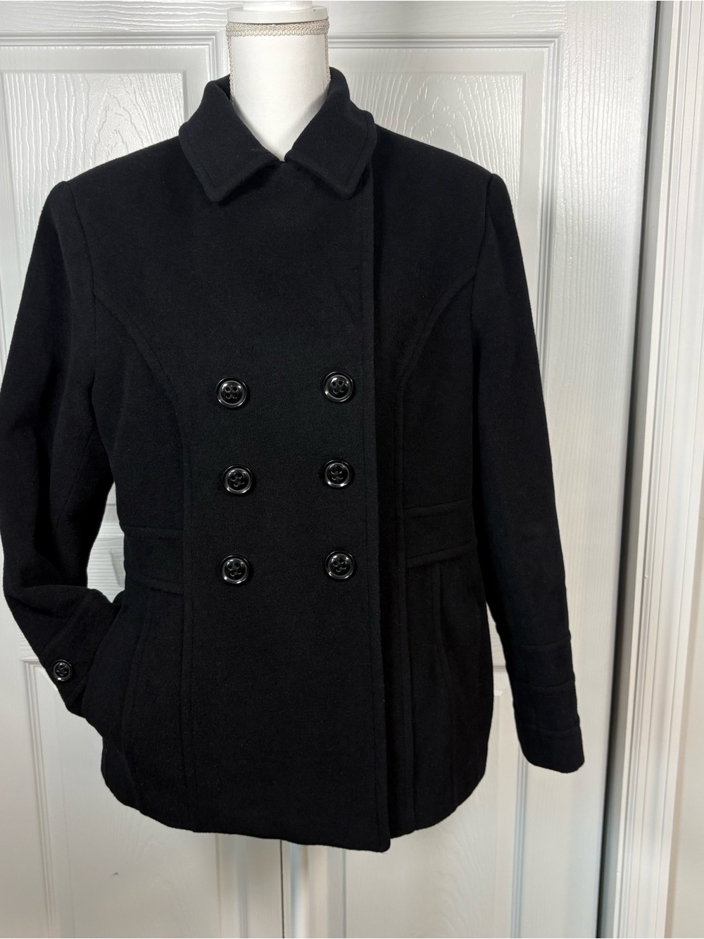 Black Wool Cashmere Peacoat Large Preppy Minimalist Capsule